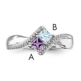 Diamond &amp; Synthetic 2 Stone Mother&#39;s Ring Sterling Silver Rhodium-plated XMR67/2SS-5, MPN: XMR67/2S…