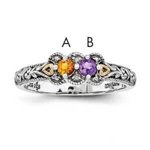 Diamond Mother&#39;s Ring Sterling Silver &amp; 14k Two-stone Gold QMR38/2SY-5, MPN: QMR38/2SY-5, 191101889…