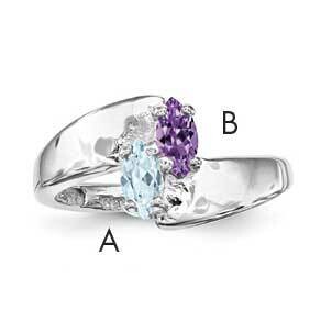 Synthetic 2 Stone Mother&#39;s Ring Sterling Silver Rhodium-plated XMR90/2SS-5, MPN: XMR90/2SS-5, 88395…