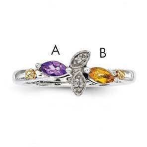 Diamond Mother&#39;s Ring Sterling Silver &amp; 14k Two-stone Gold QMR45/2SY-5, MPN: QMR45/2SY-5,