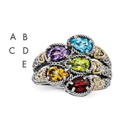 Five-stone and Diamond Mother&#39;s Ring Sterling Silver &amp; 14k Gold QMR20/5SY-5, MPN: QMR20/5SY-5,