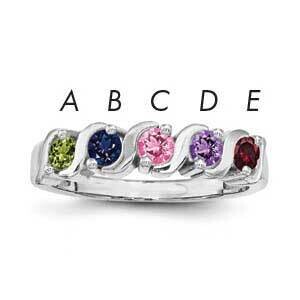 Synthetic 5 Stone Mother&#39;s Ring Sterling Silver Rhodium-plated XMR11/5SS-5, MPN: XMR11_5W--6, 88395…