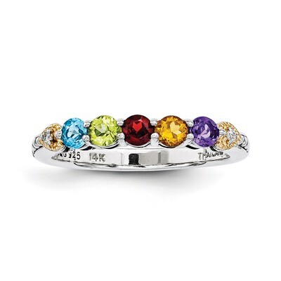 5 Birthstones &amp; 14k Five-stone and Diamond Mother&#39;s Semi-Mount Ring Sterling Silver QMR18/5-10, MPN…
