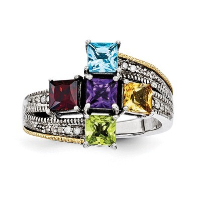 5 Birthstones &amp; 14k Five-stone and Diamond Mother&#39;s Semi-Mount Ring Sterling Silver QMR12/5-10, MPN…
