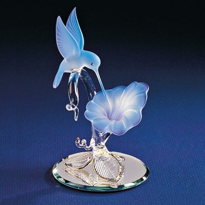 Hummingbird &amp; Blue Flower Glass Figurine GP1131, MPN: GP1131, 708873000317