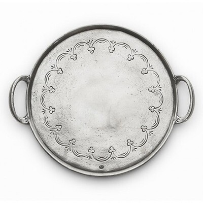 Arte Italica Vintage Pewter Round Tray with Handles VIN2345