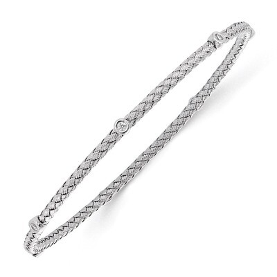 Leslie&#39;s Synthetic Diamond Polished Textured Bangle - Sterling Silver HB-QLF490, MPN: QLF490, 88677…