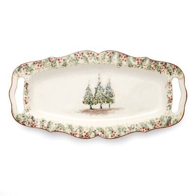 Arte Italica Natale Long Rectangular Tray with Handles NAT6838
