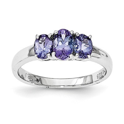 3-Stone Tanzanite Ring Sterling Silver Rhodium QR6369TZ, MPN: QR6369TZ, 883957016535