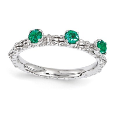 Emerald Three Stone Ring - Sterling Silver QSK1595, MPN: QSK1595, 886774213828