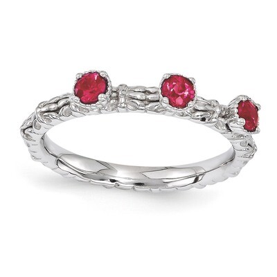 Ruby Three Stone Ring - Sterling Silver QSK1594, MPN: QSK1594, 886774213750