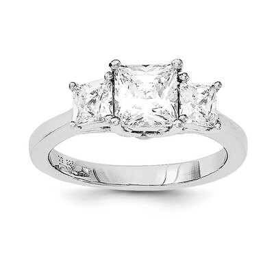 CZ Diamond 3 Stone Ring Sterling Silver Rhodium-plated QR6168, MPN: QR6168,