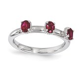 Ruby Three Stone Ring - Sterling Silver QSK1576, MPN: QSK1576, 886774212630