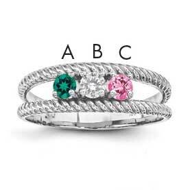 Synthetic 3 Stone Mother&#39;s Ring Sterling Silver Rhodium-plated XMR8/3SS-5, MPN: XMR8_3W--6, 8839578…