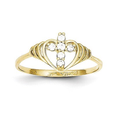 Cross Ring 10k Gold Synthetic Diamond 10C1281, MPN: 10C1281, 886774021447