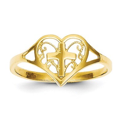 Heart with Cross Ring 14k Gold Polished K5117, MPN: K5117, 637218138319