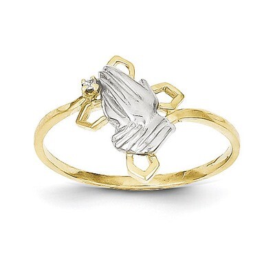 Praying Hands Synthetic Diamond with Cross Ring 10K Gold &amp; Rhodium 10C1283, MPN: 10C1283, 886774021…