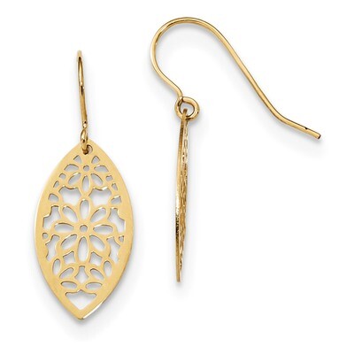Flower Dangle Earrings 14k Gold Polished TL1017, MPN: TL1017, 191101146688