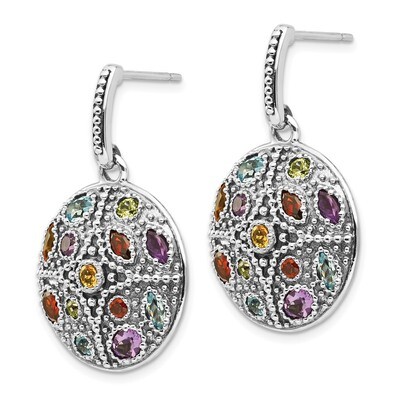 Multi Gemstone Post Dangle Earrings Sterling Silver &amp; 14k Gold Antiqued QTC1017, MPN: QTC1017, 8867…