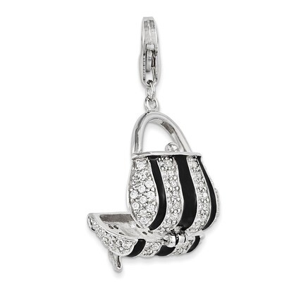 Black Enameled Synthetic Diamond Handbag Charm Sterling Silver QCC996 by Amore La Vita, MPN: QCC996…