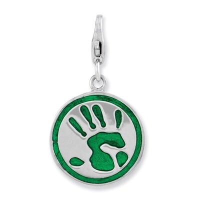 3-D Enameled Go Green Charm Sterling Silver Rhodium Plated QCC986 by Amore La Vita, MPN: QCC986, 88…