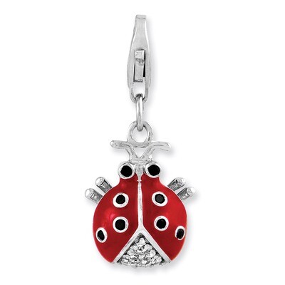 3-D Enameled Lady Bug Charm Sterling Silver Synthetic Diamond QCC985 by Amore La Vita, MPN: QCC985,…