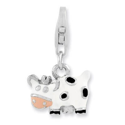 Enameled Cow Charm Sterling Silver Rhodium Plated QCC983 by Amore La Vita, MPN: QCC983, 886774236896