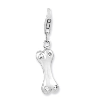 3-D Bone Charm Sterling Silver Synthetic Diamond QCC980 by Amore La Vita, MPN: QCC980, 886774236865