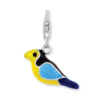 3-D Enameled Bird Charm Sterling Silver Rhodium Plated QCC973 by Amore La Vita, MPN: QCC973, 886774…
