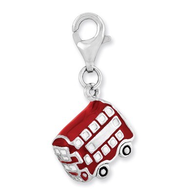3-D Enameled Double Deck Bus Charm Sterling Silver Rhodium Plated QCC962 by Amore La Vita, MPN: QCC…