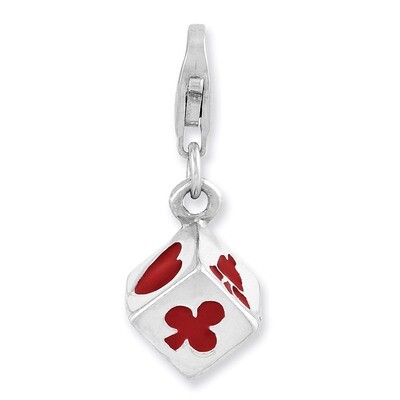 3-D Enameled Die Charm Sterling Silver Rhodium Plated QCC961 by Amore La Vita, MPN: QCC961, 8867742…