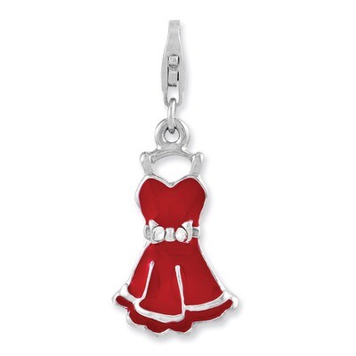 Synthetic Diamond Enameled Dress Charm Sterling Silver Rhodium Plated QCC932 by Amore La Vita, MPN:…