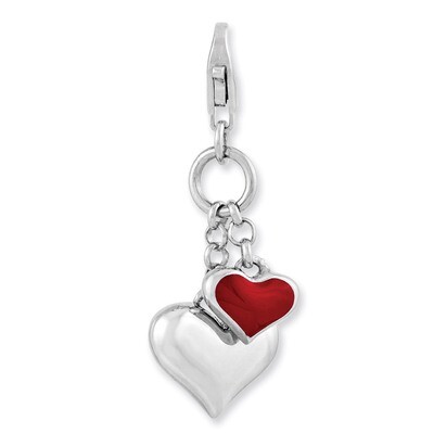 Enameled Double Heart Charm Sterling Silver Rhodium Plated QCC925 by Amore La Vita, MPN: QCC925, 88…