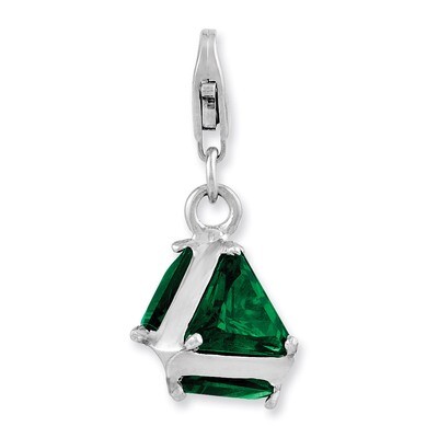 3-D Green Glass Charm Sterling Silver Rhodium Plated QCC917 by Amore La Vita, MPN: QCC917, 88677423…
