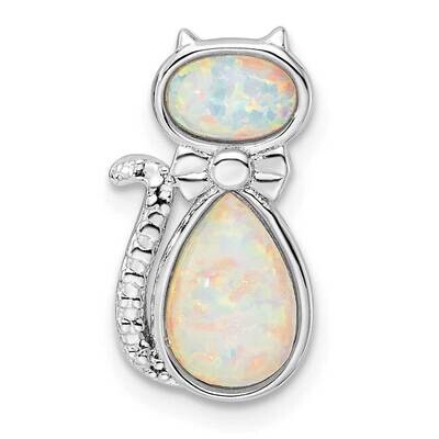 White Created Opal Cat Chain Slide Sterling Silver Rhodium-Plated QC11061, MPN: QC11061,