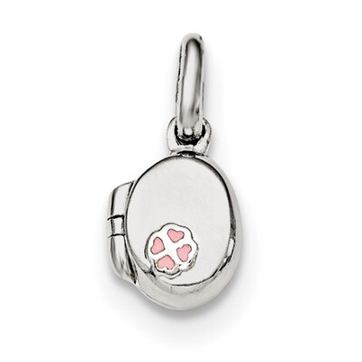 Pink Enamel Oval Flower Locket Pendant Sterling Silver QP4078, MPN: QP4078, 191101468285