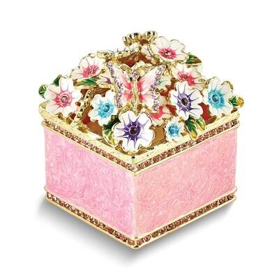 By Jere HELLO SPRING Flowers and Butterfly Ring Holder Trinket Box with Matching 18 Inch Necklace P…