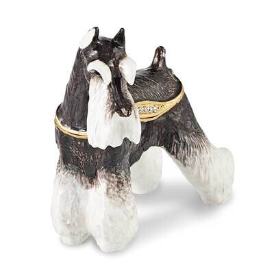 By Jere KAISER Black &amp; White Schnauzer Dog Trinket Box with Matching 18 Inch Necklace Pewter Bejewe…