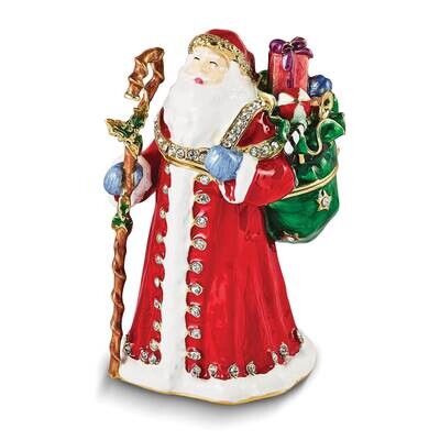 By Jere NOBLE Santa with Gifts &amp; Staff Trinket Box with Matching 18 Inch Necklace Pewter Bejeweled …