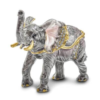 By Jere MORRISON Elephant Trinket Box with Matching 18 Inch Necklace Pewter Bejeweled Crystals Gold…