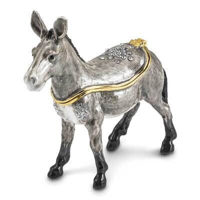 By Jere FEISTY Gray Donkey Trinket Box with Matching 18 Inch Necklace Pewter Bejeweled Crystals Gol…