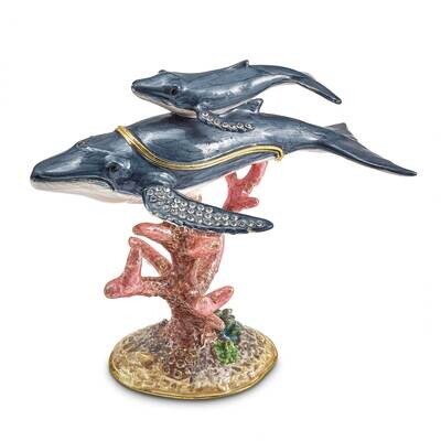 By Jere WYNN and WALLIS Blue Whale and Baby Trinket Box with Matching 18 Inch Necklace Pewter Bejew…