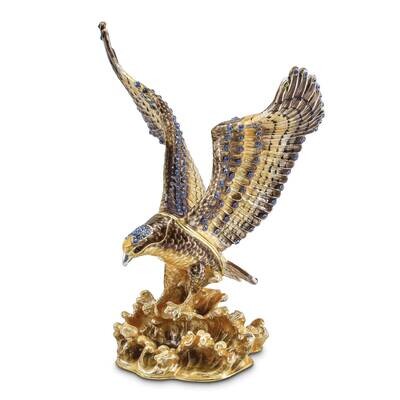 By Jere VALIANT Golden Eagle Trinket Box with Matching 18 Inch Necklace Pewter Bejeweled Crystals G…