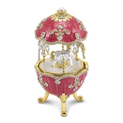By Jere CAROUSEL (Plays It&#39;s a Small World) Musical Egg Figurine with Matching 18 Inch Necklace Pew…