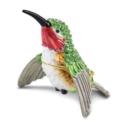 By Jere HAMILTON Hummingbird Trinket Box with Matching 18 Inch Necklace Pewter Bejeweled Crystals G…