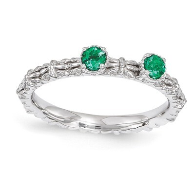 Emerald Two Stone Ring - Sterling Silver QSK1592, MPN: QSK1592, 886774213613