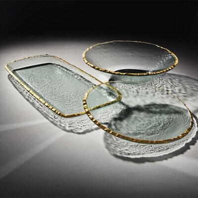 Annieglass Edgey Round Bowl 13 1/2 Inch - Gold, MPN: E165G, UPC:
