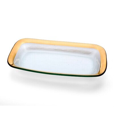 Annieglass Gold Roman Antique Rectangular Asparagus Bowl 11 x 7 Inch, MPN: G168, UPC: