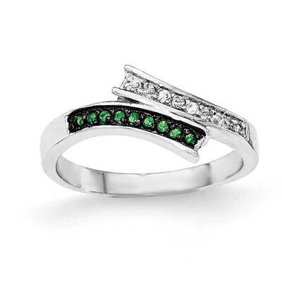CZ &amp; Green Glass Stone Ring Sterling Silver Polished QR6012, MPN: QR6012,