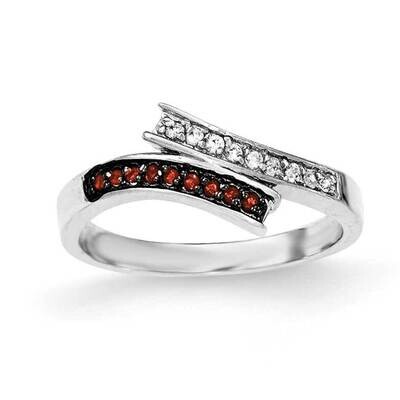 CZ &amp; Red Glass Stone Ring Sterling Silver Polished QR6009, MPN: QR6009,
